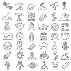 space object line icon set