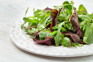 Salad - mix fresh green and purple salad on white plate