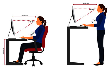 Correct sitting and standing posture when using a computer