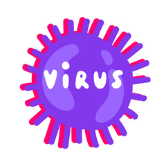 Microbe, bacterium icon isolated on white. Corona Virus. Virion of Coronavirus. 2019-nCoV. The virus that caused epidemic of pneumonia. For science and medical use in cartoon style with text virus
