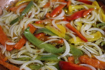 Mix of fried vegetables in olive oil