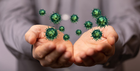 Group of virus cells. 3D illustration of Coronavirus cells.