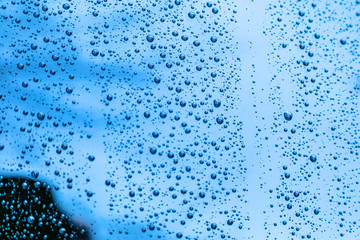 Naklejka na ściany i meble Water backgrounds with water drops. Blue water bubbles Natural background