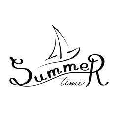 Summer time handwritten lettering card on a white background. Vector illustration, EPS 10.