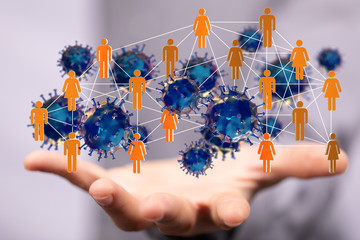 Group of virus cells. 3D illustration of Coronavirus cells.