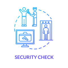 Airport security check concept icon. Passengers and luggage scanning idea thin line illustration. Airline checkpoint. Metal detector. Vector isolated outline RGB color drawing