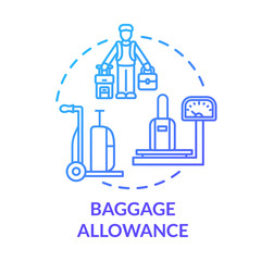 Baggage allowance concept icon. Carry on and hand luggage control idea thin line illustration. Bags size and weight limit. Vector isolated outline RGB color drawing