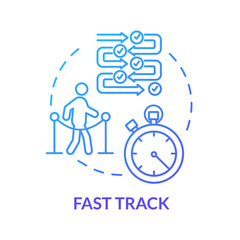 Airport fast track concept icon. Airline VIP pass, flight luxury class idea thin line illustration. Passport control queues avoiding. Vector isolated outline RGB color drawing