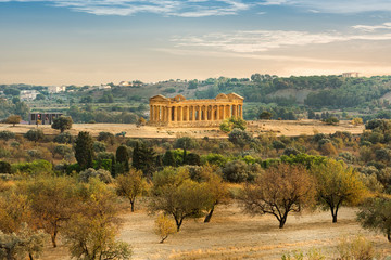 Agrigento, Sicily island in Italy. Famous Valle dei Templi, UNESCO World Heritage Site. Greek temple - remains of the Temple of Concordia. © crocicascino