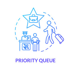Priority queue concept icon. Luxury class flight idea thin line illustration. Passport control, access for VIP passengers. Vector isolated outline RGB color drawing