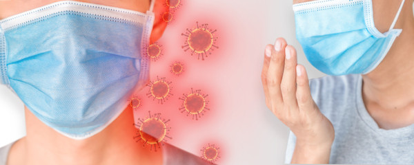Covid virus-19, the concept of healthcare and medicine, the spread of most viruses or bacteria from sneezing from secretions The idea of ​​wearing a mask to prevent virus infection.