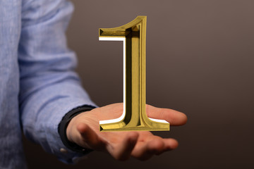 First or one  Years award Digital number award Anniversary 3d.