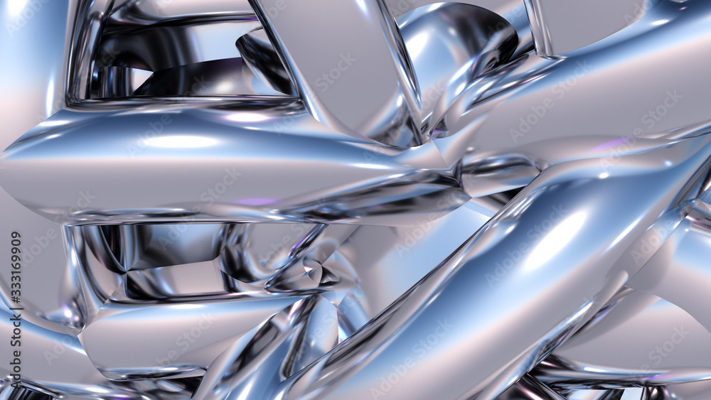 Poster abstract background with heap or hank of metallic chrome pipes. 3d illustration