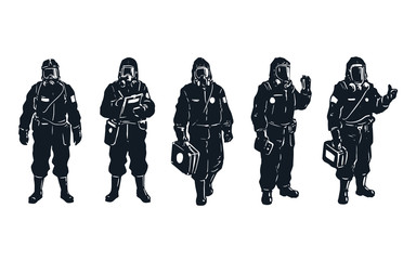 scientists in hazmat suit chemical biohazard protection vector illustration