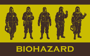 scientists in hazmat suit chemical biohazard protection vector illustration