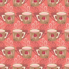 Steaming Coffee Mugs Vector Seamless Pattern