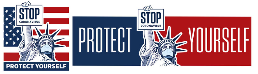 Stop coronavirus concept with Statue of Liberty