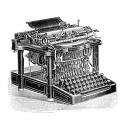 Antique typewriter / Old Antique illustration from Brockhaus Konversations-Lexikon 1908