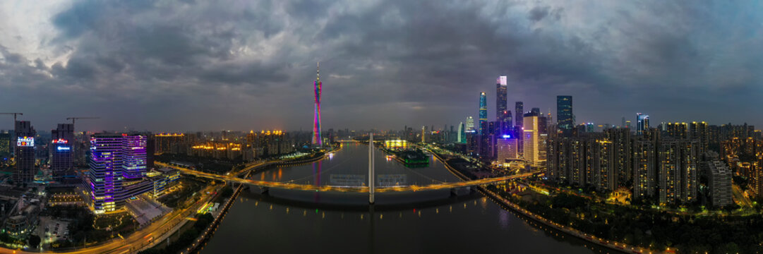 Aerial photo of night view of Guangzhou, China