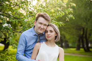 Romantic walking, pretty woman and man