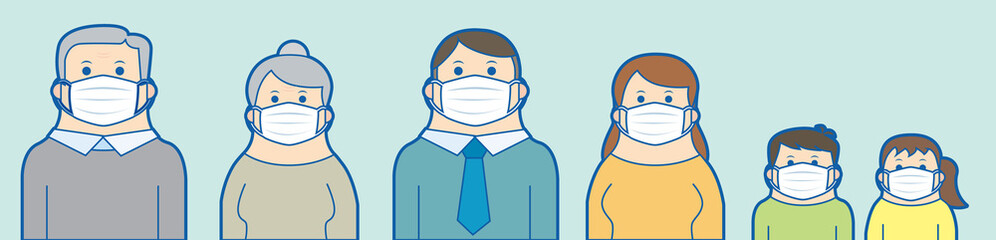 Vector illustration of masked family：マスクする家族のイラスト