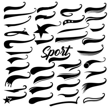 Vector Swooshes, Swishes, Whooshes, and Swashes for Typography on Retro or  Vintage Baseball Tail Tee shirt Stock Vector