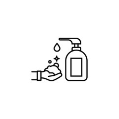 Hand washing vector icon. Hygiene symbol on white isolated background. Disinfection. Hand sanitizer bottle symbol, washing gel sign.