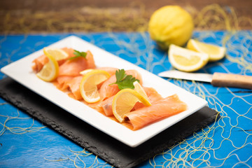 Close up of smoked salmon on a plate