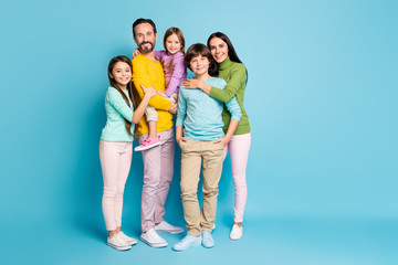 Full length body size view of nice attractive lovely charming pretty perfect tender cheerful family...