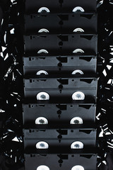 top view of VHS cassettes on black film strip