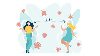 Social distancing example for greeting to avoid spreading corona virus. Keep distance in public society people to protect from COVID-19 coronavirus outbreak spreading concept. Flat vector.