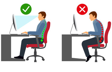 Ergonomics - Correct and incorrect sitting posture when using a computer