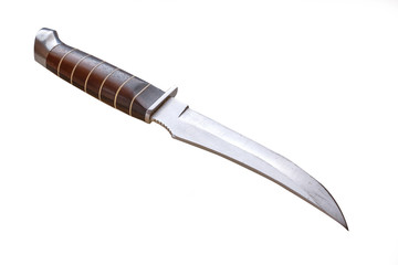 Used gangster knife on white background, close-up.