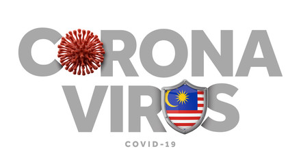 malaysia coronavirus concept with microbe and shield. 3D Render