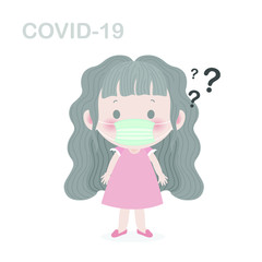 Vector of Little Girl who got COVID-19 concept of coronavirus COVID-19. Coronavirus disease a pandemic.