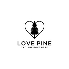 Illustration retro vintage pine tree with heart logo design template.