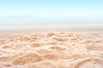 Fototapeta na wymiar beautiful clean sand beach at the morning sunrise in selective focusing