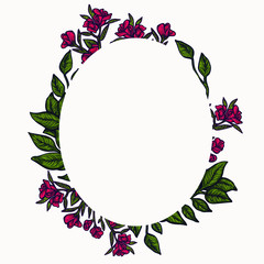 Floral border frames. Spring foliage composition, flower wreath circle arrangement. element for graphic design. invitation template, isolated floral background with space for text. wedding invitations
