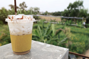 Coffee mugs and natural backgrounds.