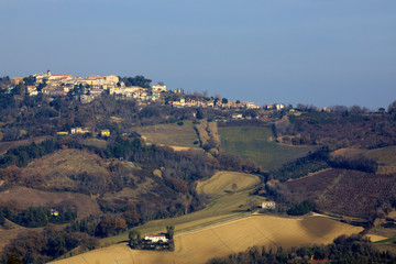 Ancona, Italy - January 1, 2019: A typical landscape in Marche country, Ancona, Marche, Italy