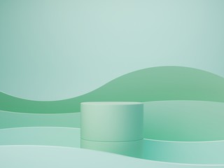 Minimal scene with podium and abstract background. Geometric shapes. Pastel colors scene. Minimal 3d rendering. Scene with geometrical forms and textured background for cosmetic product. 3d render. 