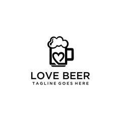 Creative modern beer glass with heart sign logo design template