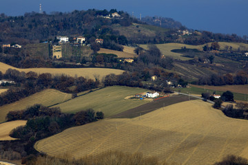 Ancona, Italy - January 1, 2019: A typical landscape in Marche country, Ancona, Marche, Italy