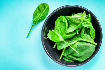  spinach petals, fresh green vegetables grass microgreen Menu concept, food background, keto or paleo diet. top view. copy space for text