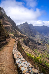 Fototapeta na wymiar Aerial Hiking trail in Paul Valley, Santo Antao island, Cape Verde