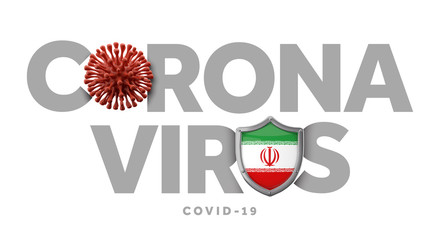 Iran coronavirus concept with microbe and shield. 3D Render
