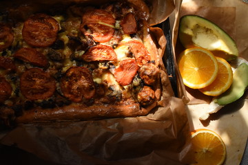 pizza with mushrooms and cheese