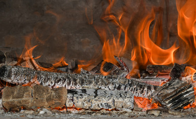 Flames of fire in a bread oven