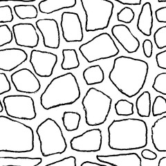 Stones handdrawn seamless black and white pattern. Vector illustration.