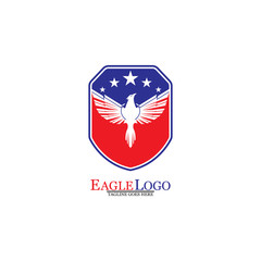 Eagle logo template design with a shield and stars. Vector illustration.